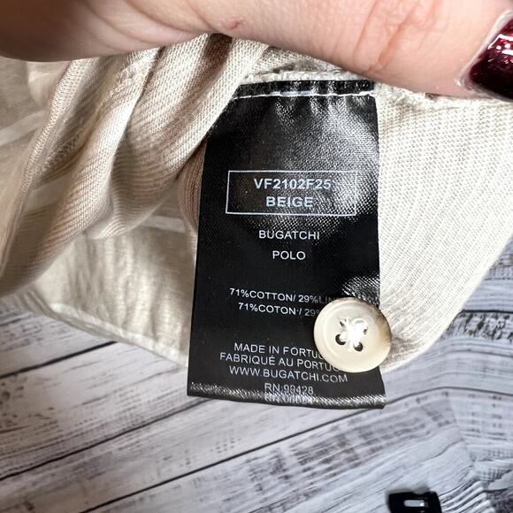BUGATCHI Stripe Polo Cream Linen Blend Mens XL - Picture 3 of 5
